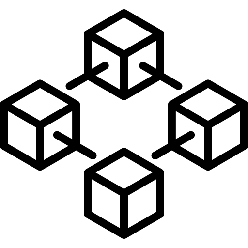 A graphic representing a secure blockchain network and distributed ledger technology.